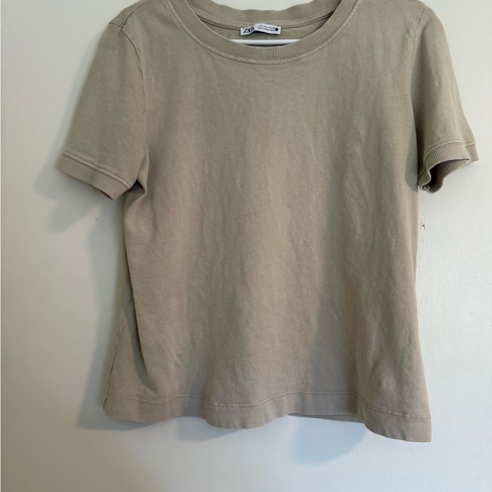 Zara Cream Ribbed Collar Tee